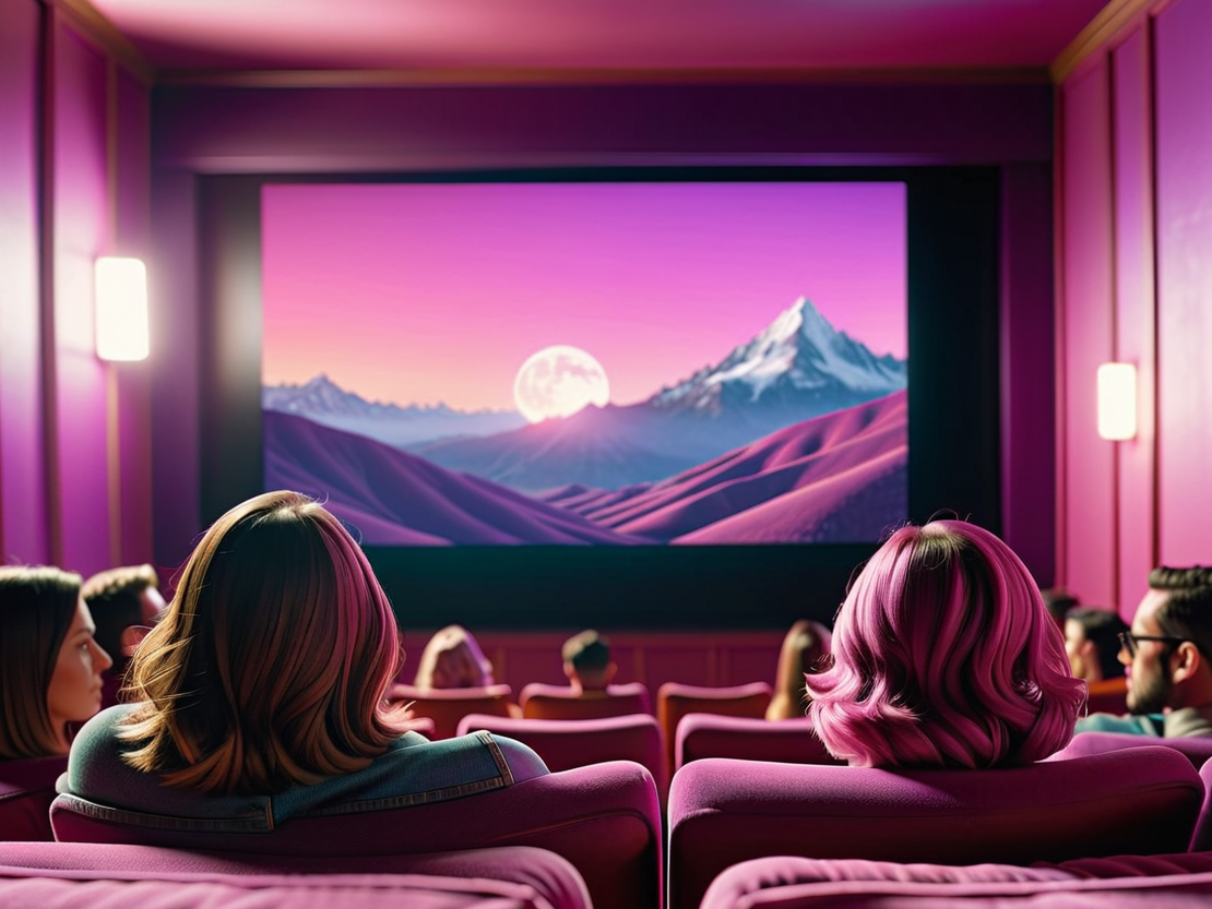 a group of people watching a movie at the cinema