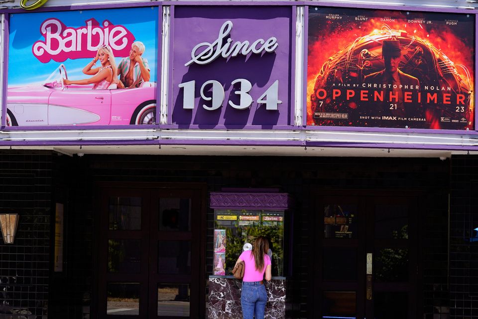 barbenheimer posters at a cinema