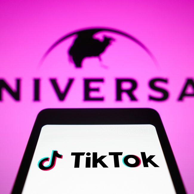 Tiktok logo at the front, Universal logo at the back