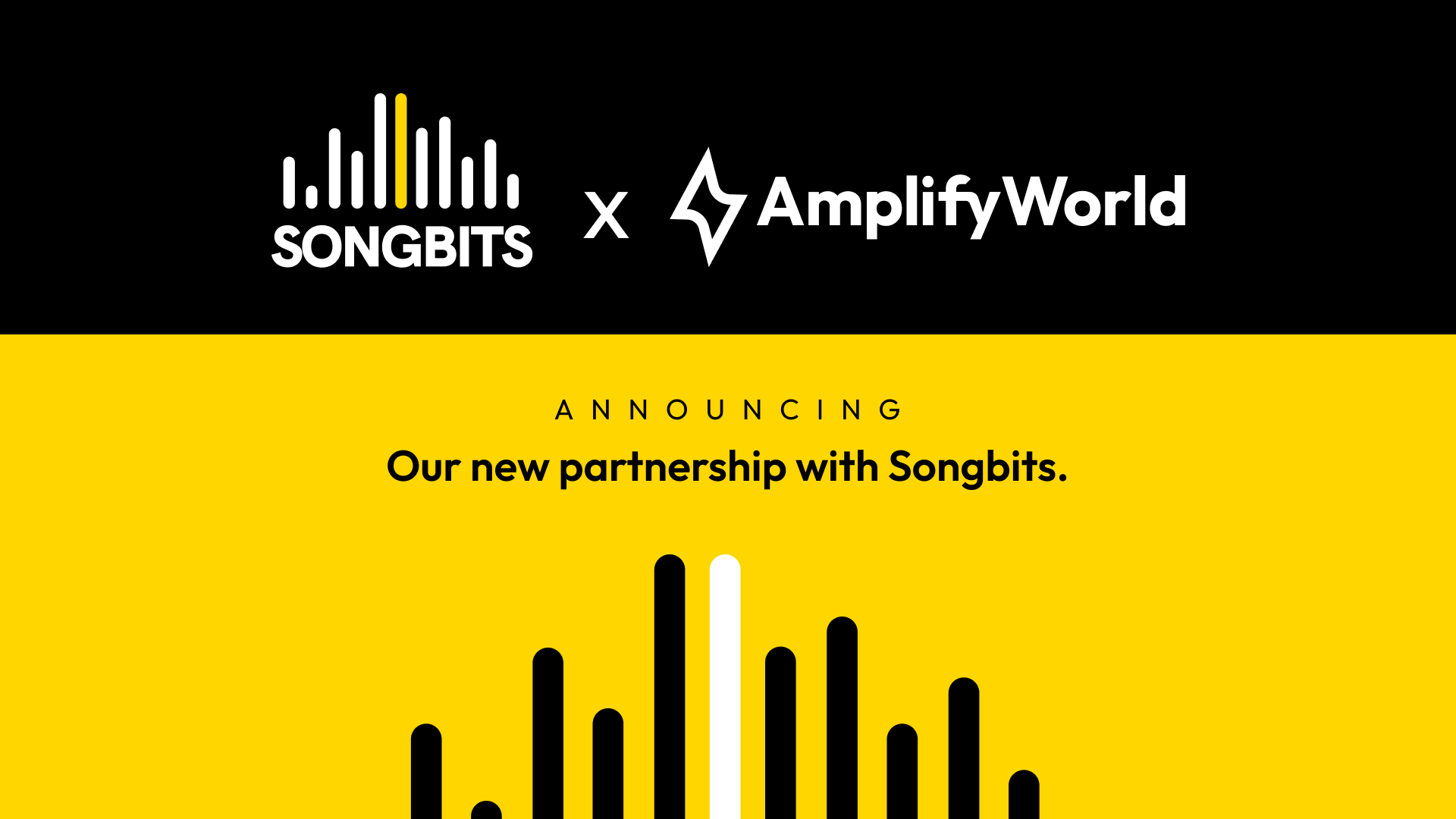 Graphic showcasing the songbits and amplifyworld partnership